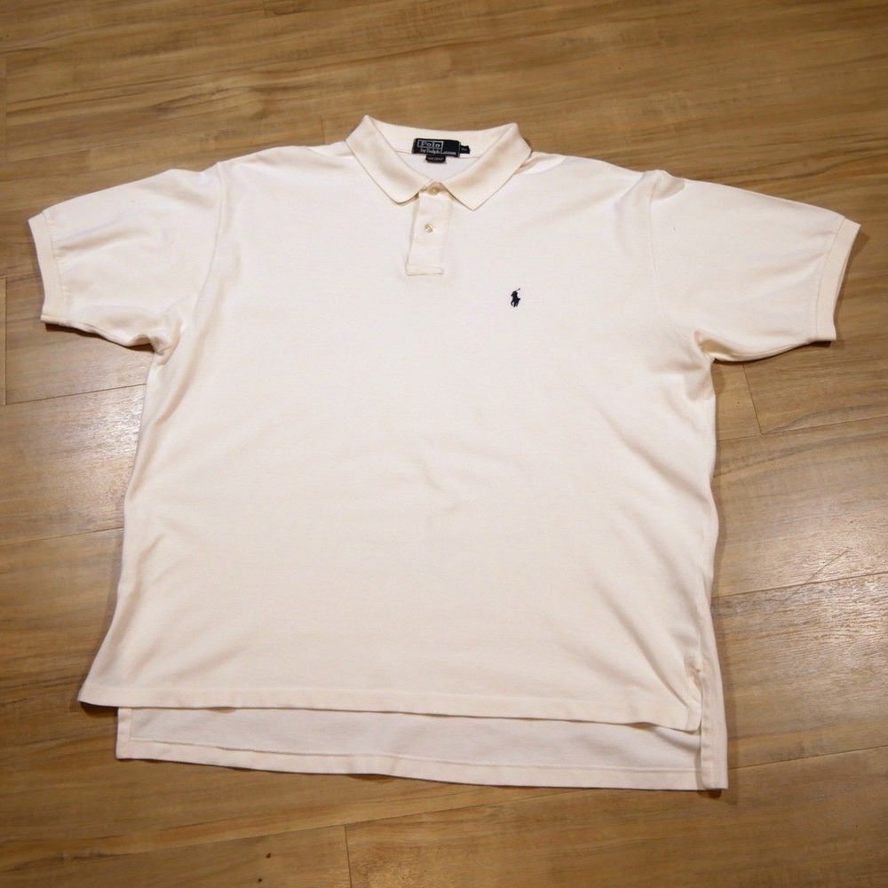 Polo Ralph Lauren Mens XXL Cream Off White Pique Cotton Short Sleeve Polo Shirt
